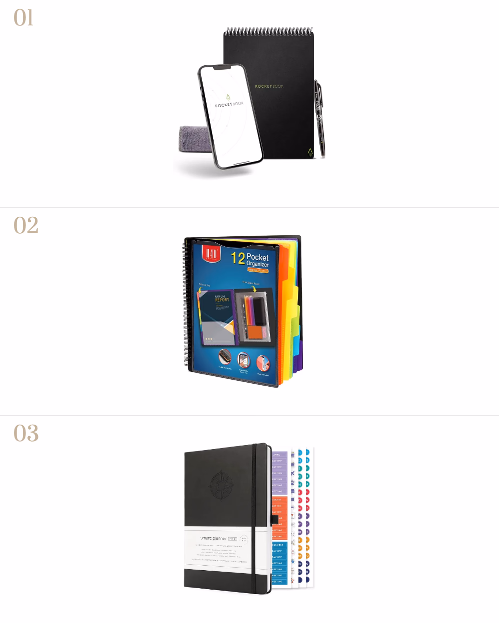Featured image for Best School Supplies 2025: Must-Haves for Students showing Rocketbook Smart Notebook, Pocket Project Organizer, Smart Planner Pro
