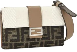 Fendi Baguette bag in FF-logo canvas with a cream and taupe flap