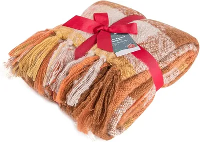 Orange Plaid Throw Blanket